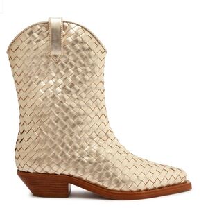 Anthropologie SHUTZ Gold Woven Metallic Leather Western Boots